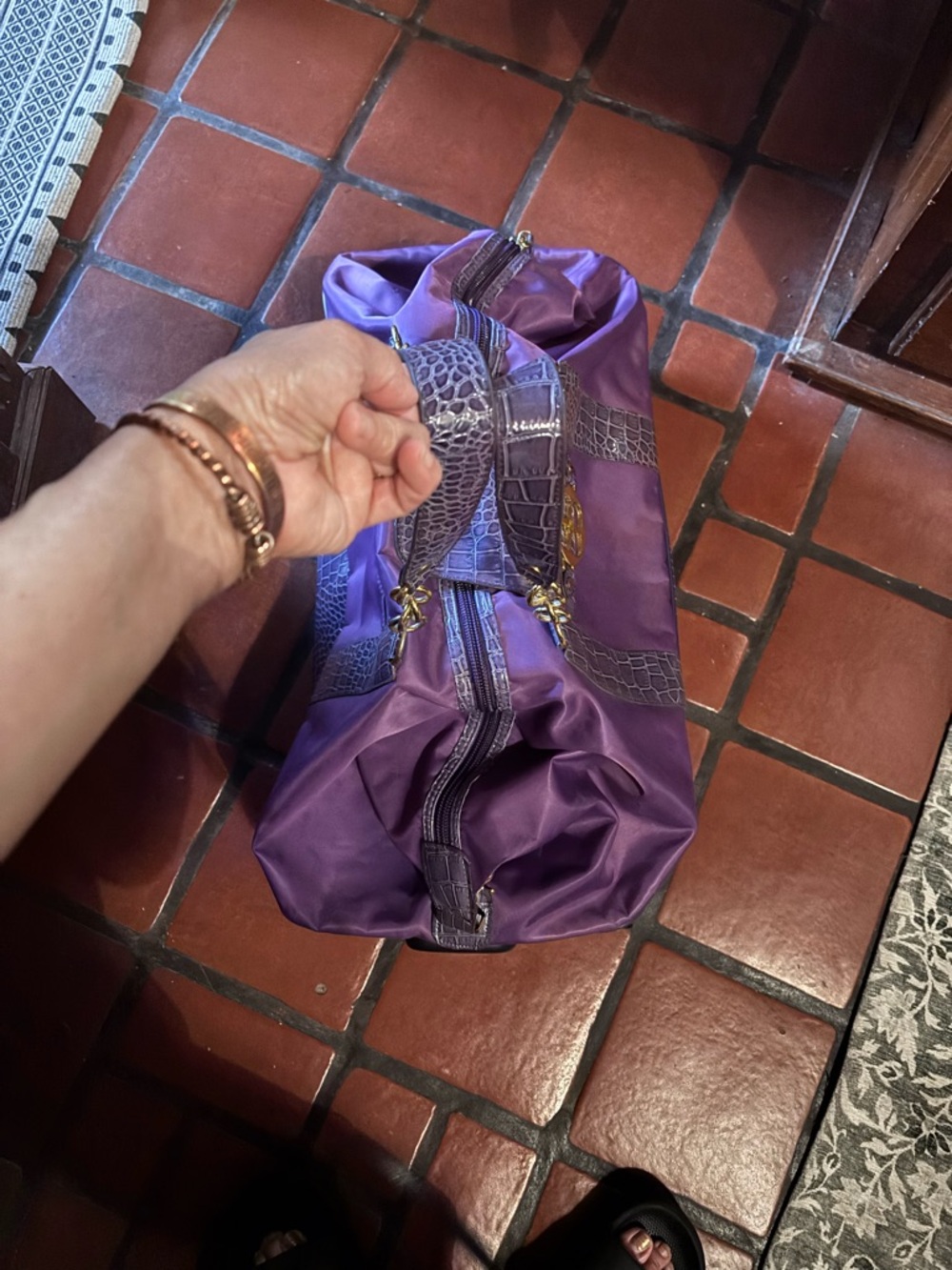 IMAN Purple Croc-Trim Travel Duffel Bag